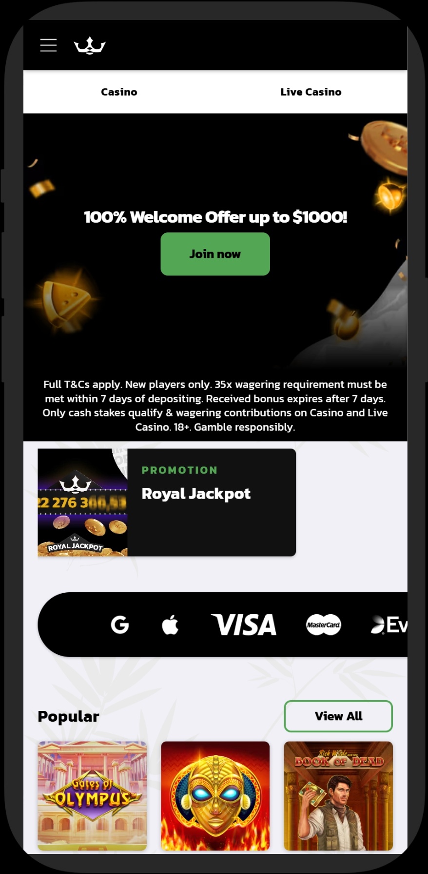 Royal Panda Casino mobile home