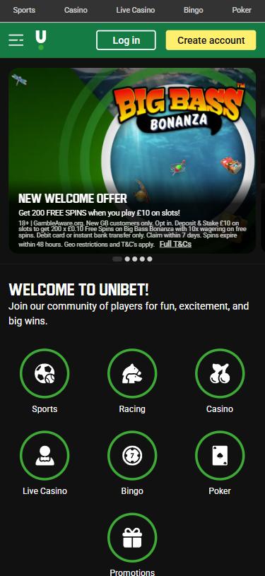 Unibet mobile home