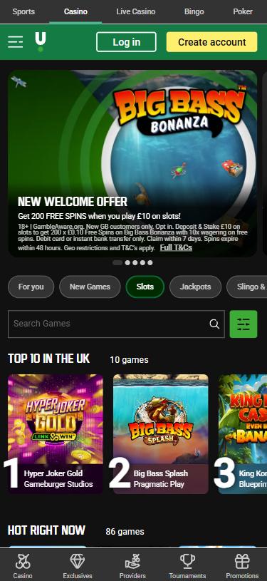 Unibet mobile lobby