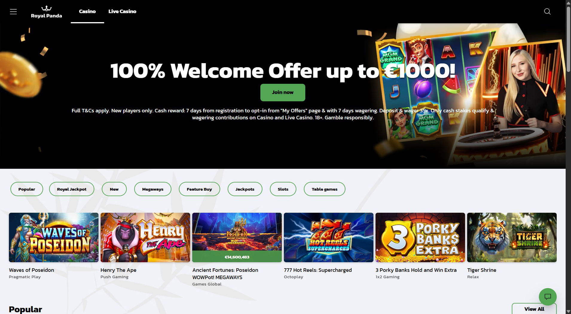 8. Royal Panda Casino- Populær Online Casino Bonus