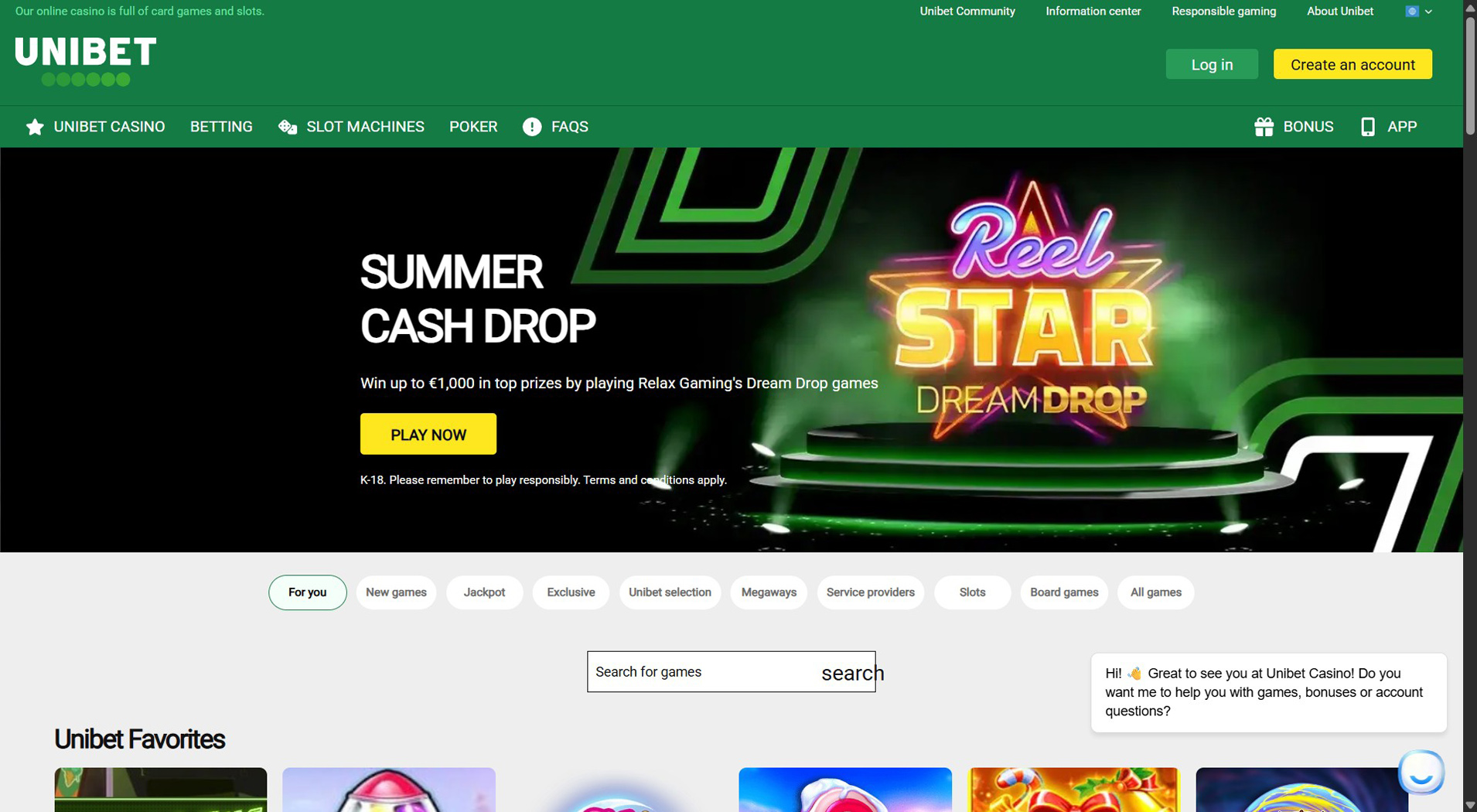 6. Unibet Casino- Hurtige Online Casino Udbetalinger
